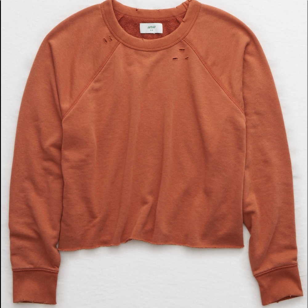 Aerie Sunday Soft Distressed Crew Sweatshirt NWOT